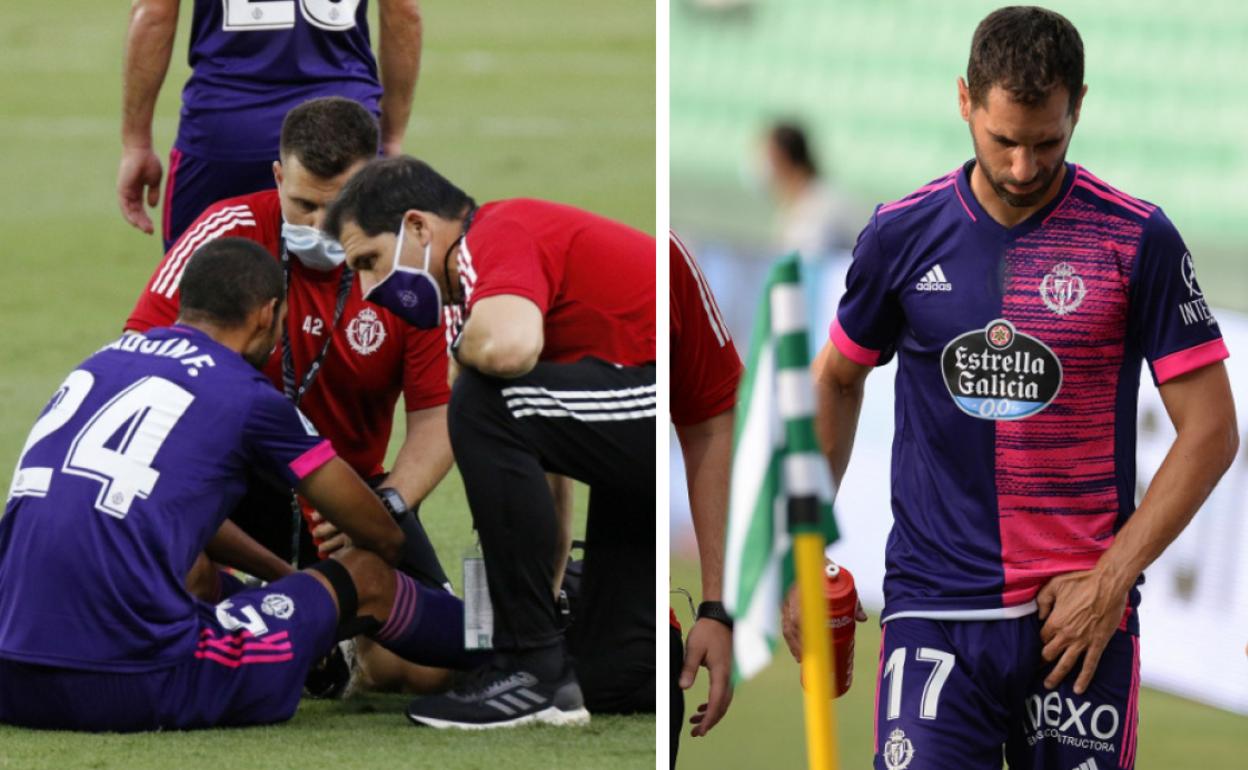 Joaquín y Javi Moyano, lesionados en el Villamarín.