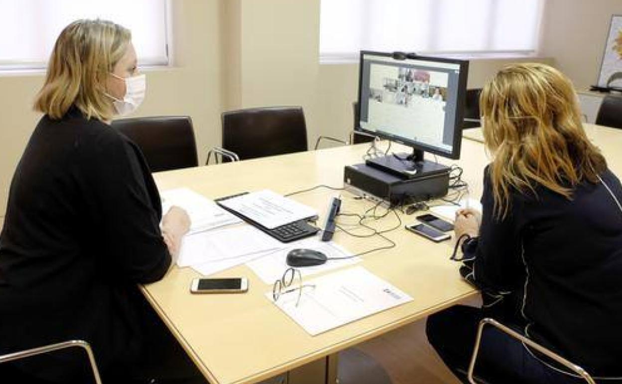 La consejera de Familia, Isabel Blanco, siguió la reunión por videoconferencia.