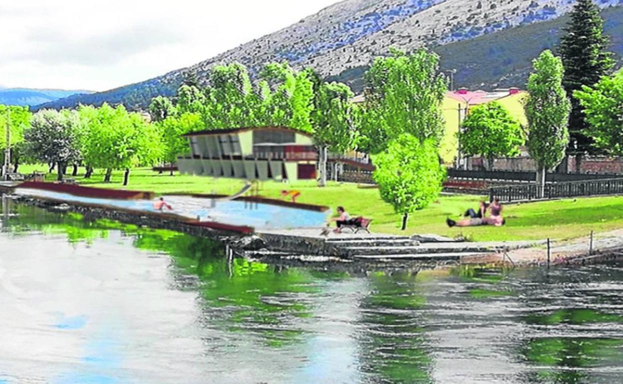 Recreación del estadio náutico en Velilla a orillas del Carrión. 