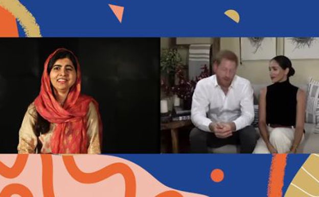 A la izquierda la activista Malala Yousafzai durante su conversación con los Duques de Sussex 