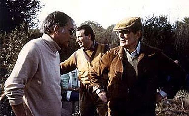 Camus, Juan Diego y Delibes en el rodaje de 'Los santos inocentes'. 