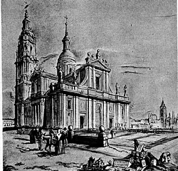 Dibujo presentado al Concurso de 1942 por Chueca y Subirana.