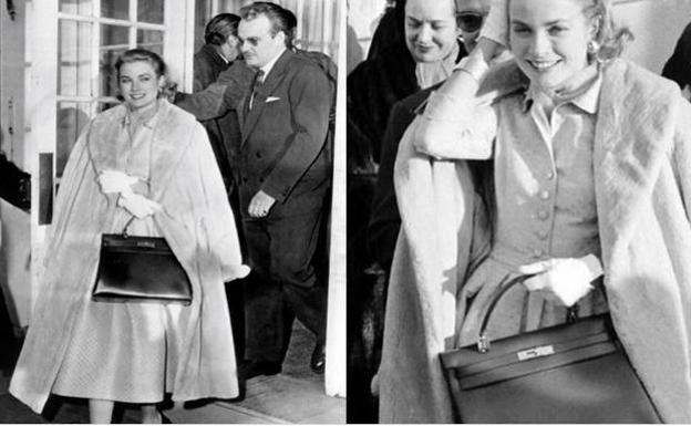 Grace Kelly en dos apariciones públicas con su bolso 'Kelly'.