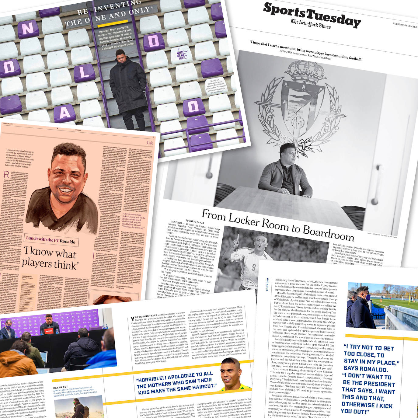 Reportajes sobre Ronaldo y el Real Valladolid publicados en los últimos dos años y medio por el Financial Times, Sports Illustrated y The New York Times.