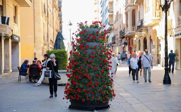 Torre vertical de flores instalada en al calle Zamora 