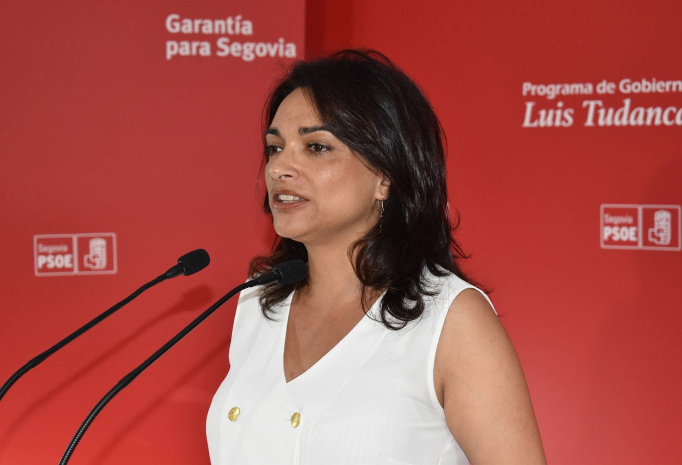 Alicia Palomo, durante una rueda de prensa en la sede del PSOE.