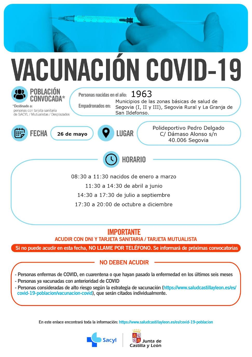 Información y horarios sobre la vacunación.