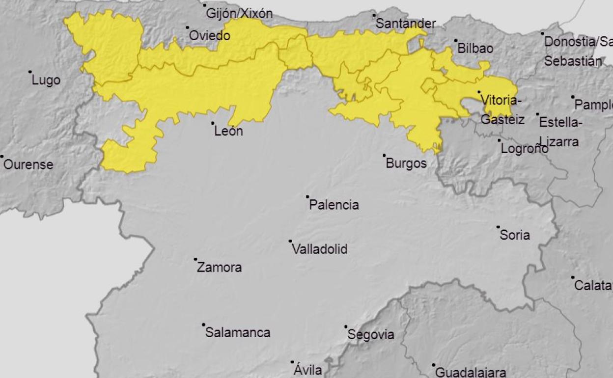 Mapa de alertas de la AEMET para hoy viernes en Castilla y León. 