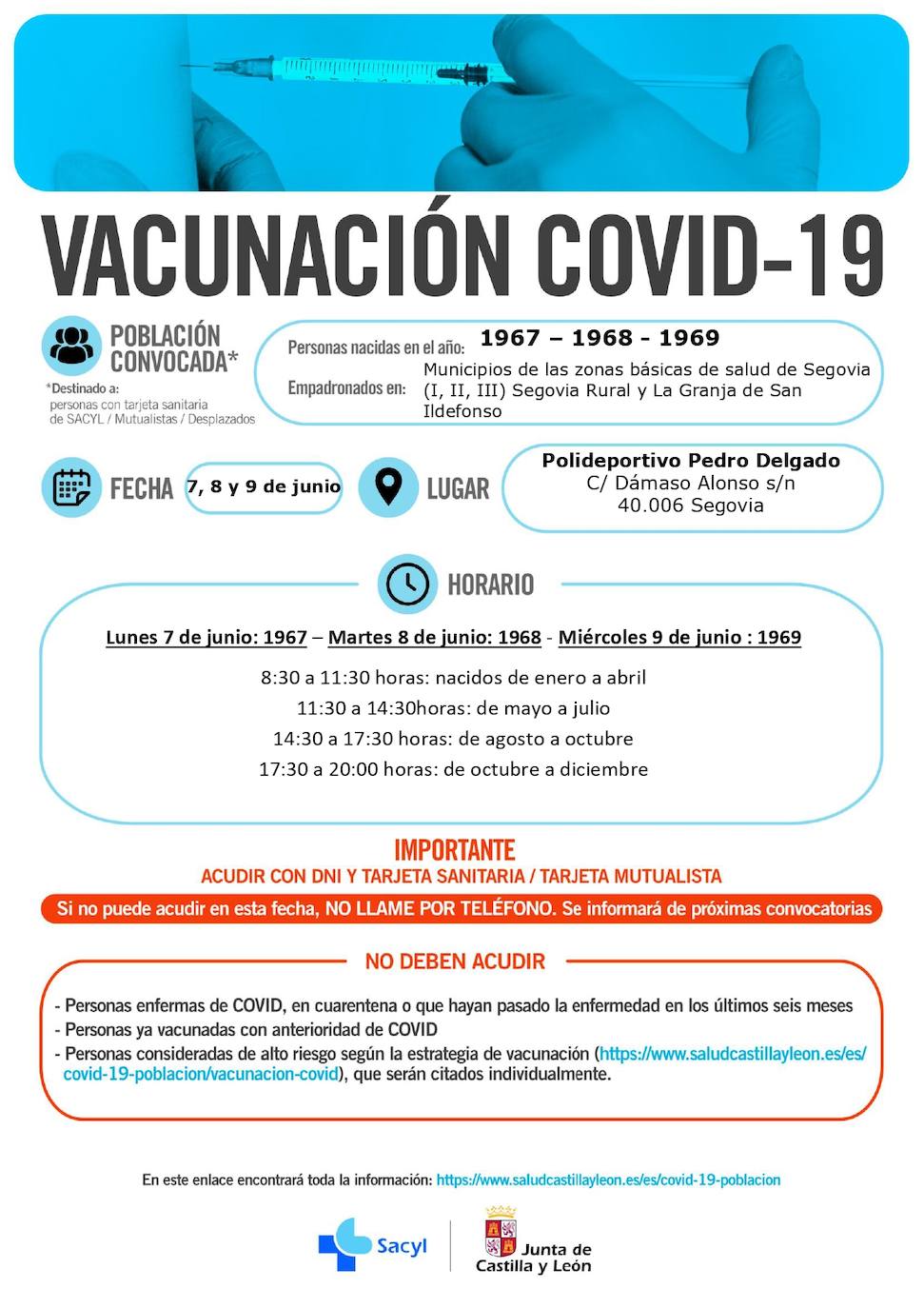 Información y horarios sobre la vacunación.