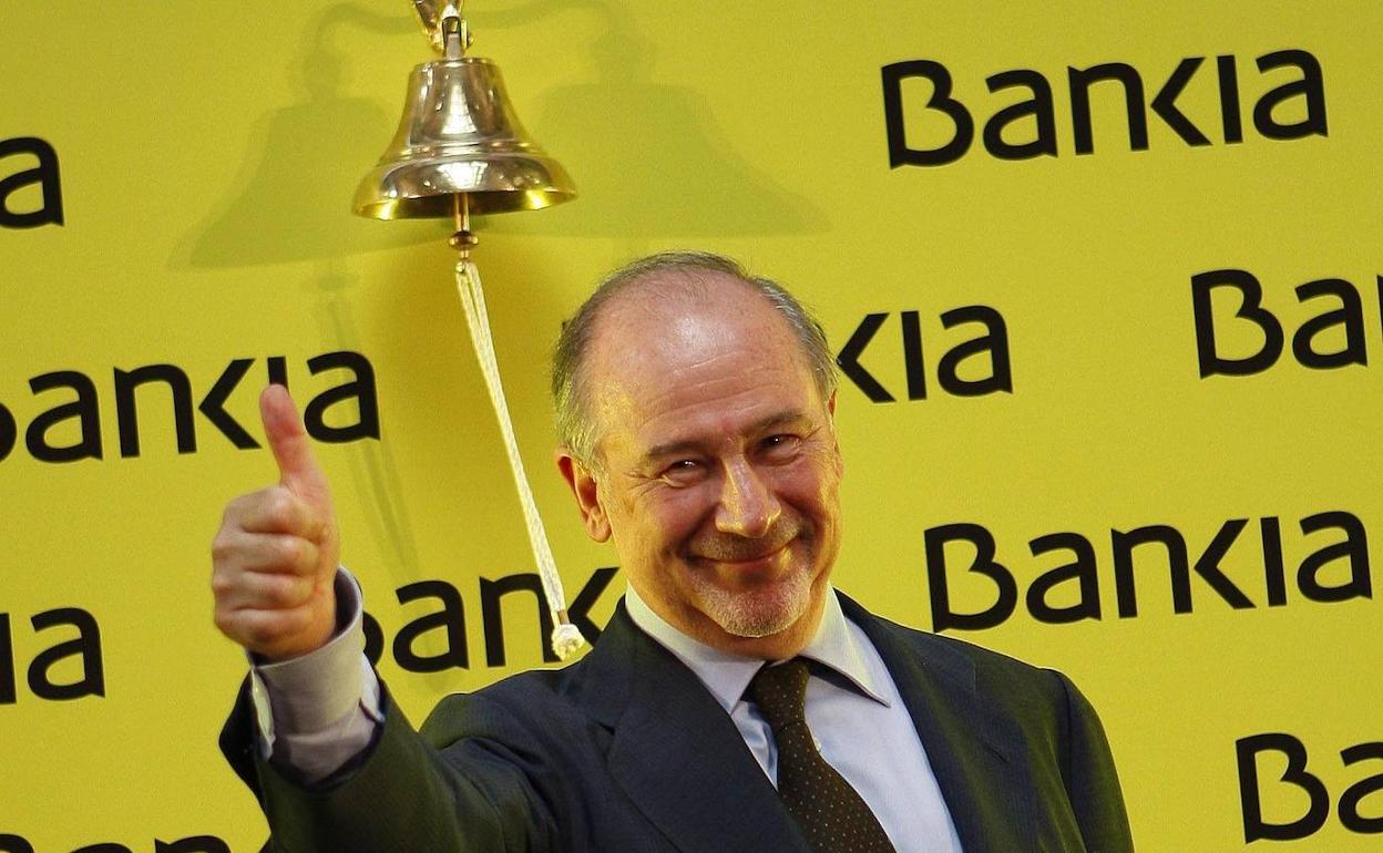 El presidente de Bankia, Rodrigo Rato, en el acto de salida a Bolsa del banco en 2011. 