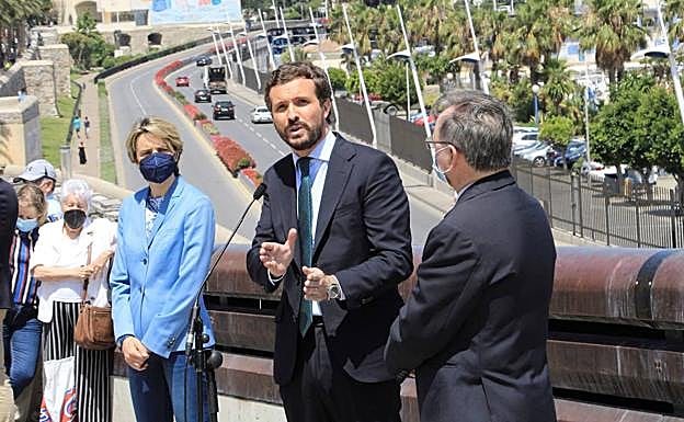 El presidente nacional del PP, Pablo Casado, este jueves en Ceuta. 