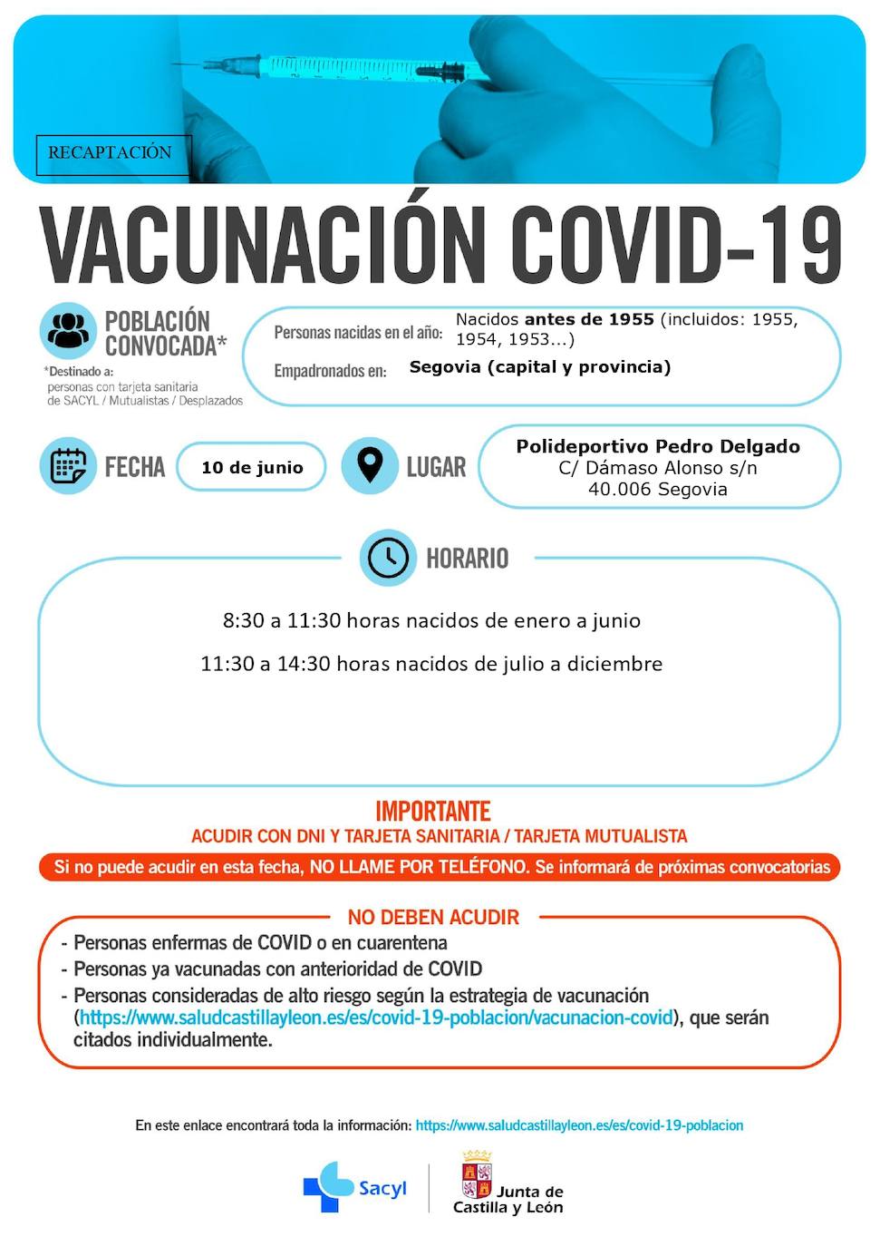 Información y horarios sobre la vacunación.