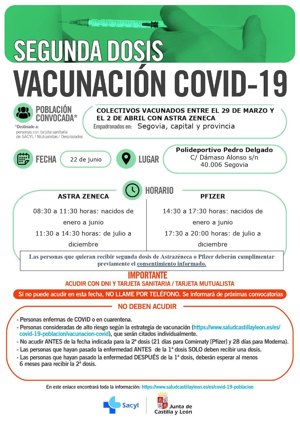 Horarios de vacunación en Segovia.