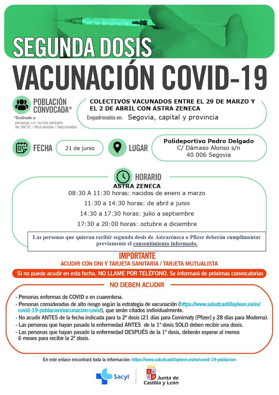 Horarios de vacunación en Segovia.