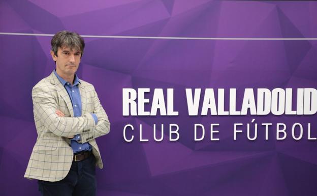 Pacheta, esta mañana en el Nuevo José Zorrilla durante su presentación como entrenador del Real Valladolid.