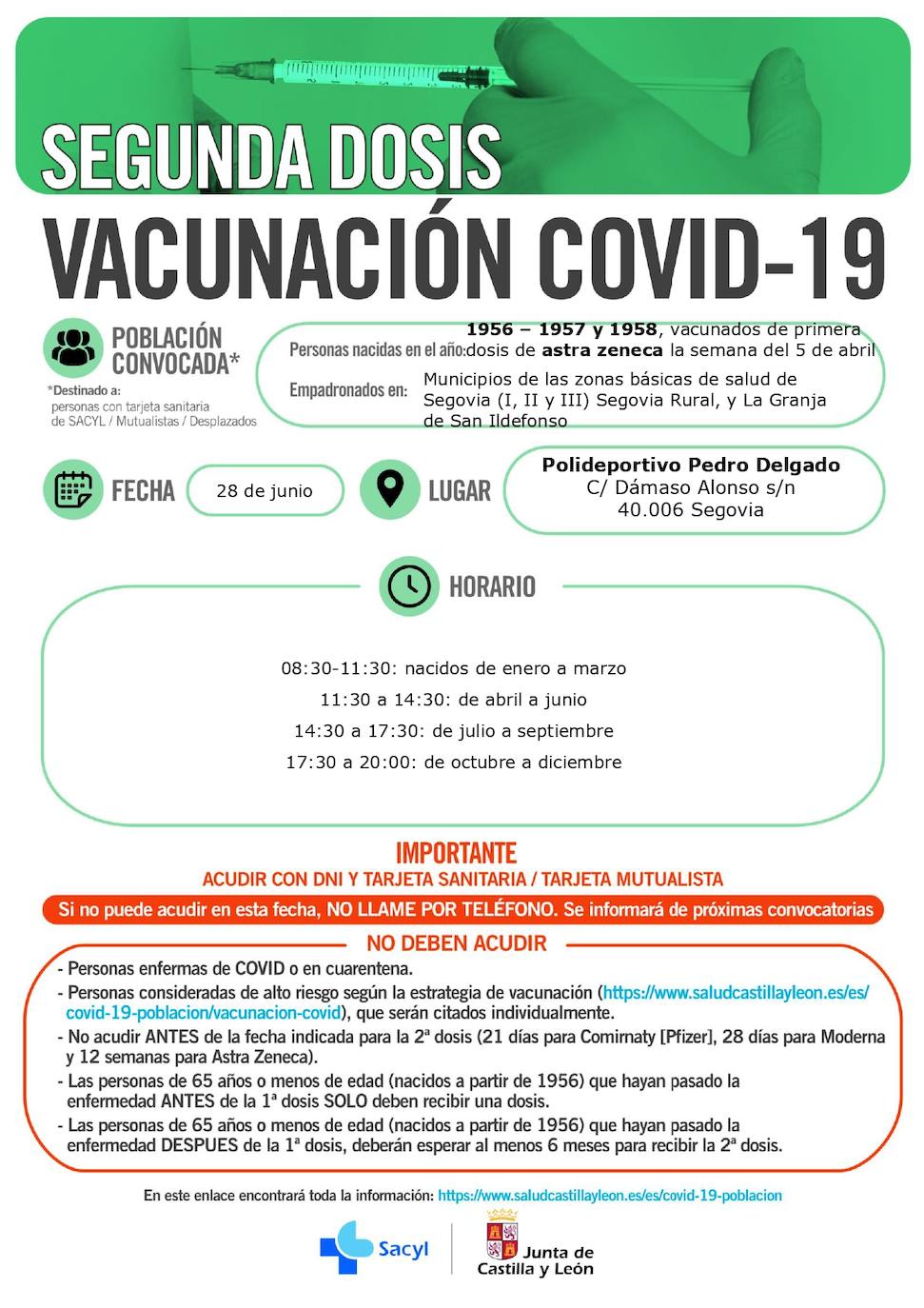 Horarios de vacunación para la próxima semana.