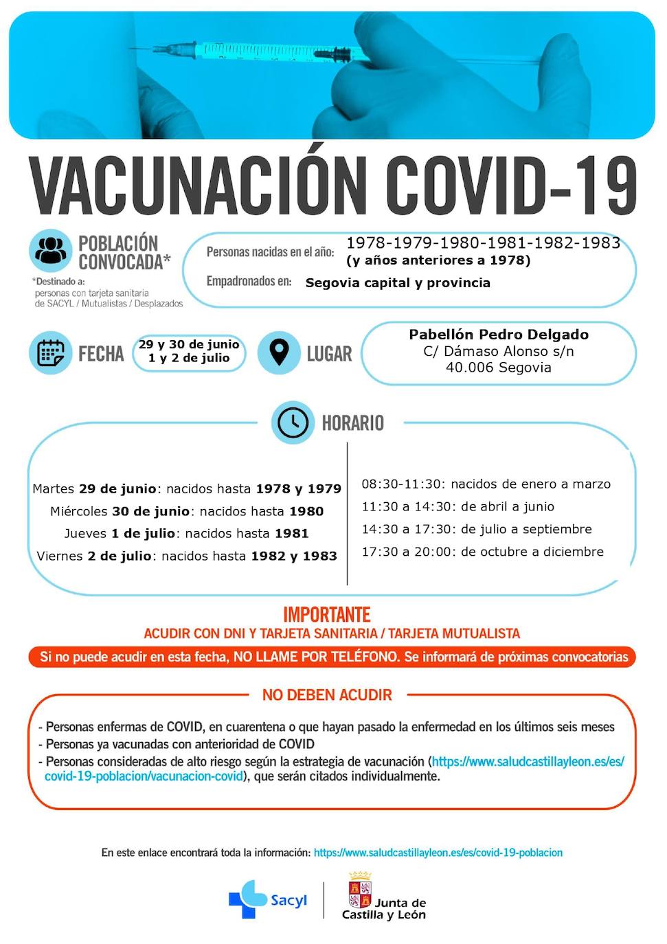 Horarios de vacunación para la próxima semana.