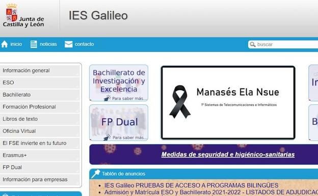 Web del instituto Galileo con la esquela del alumno.