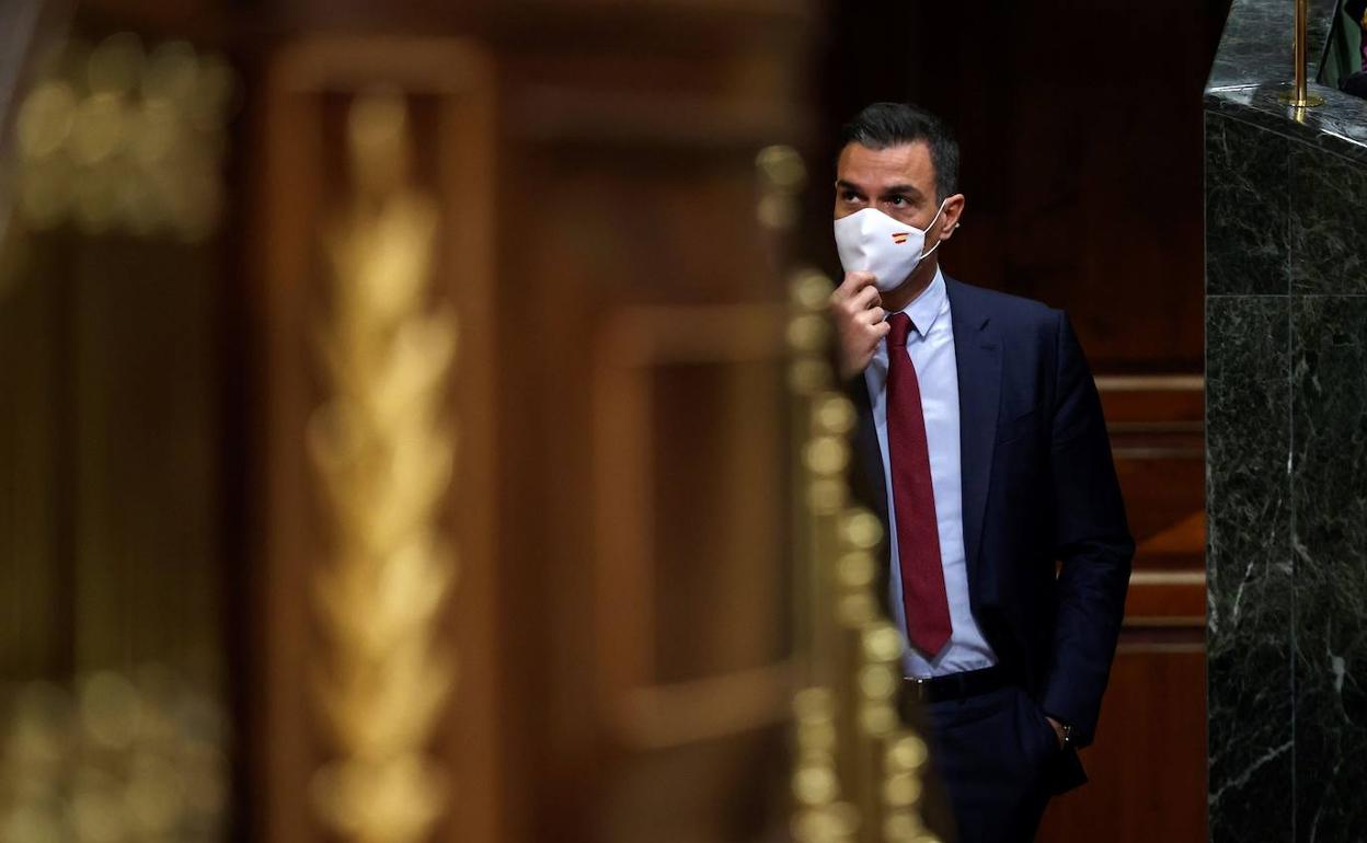El presidente del Gobierno, Pedro Sánchez, este miércoles en el Pleno del Congreso.