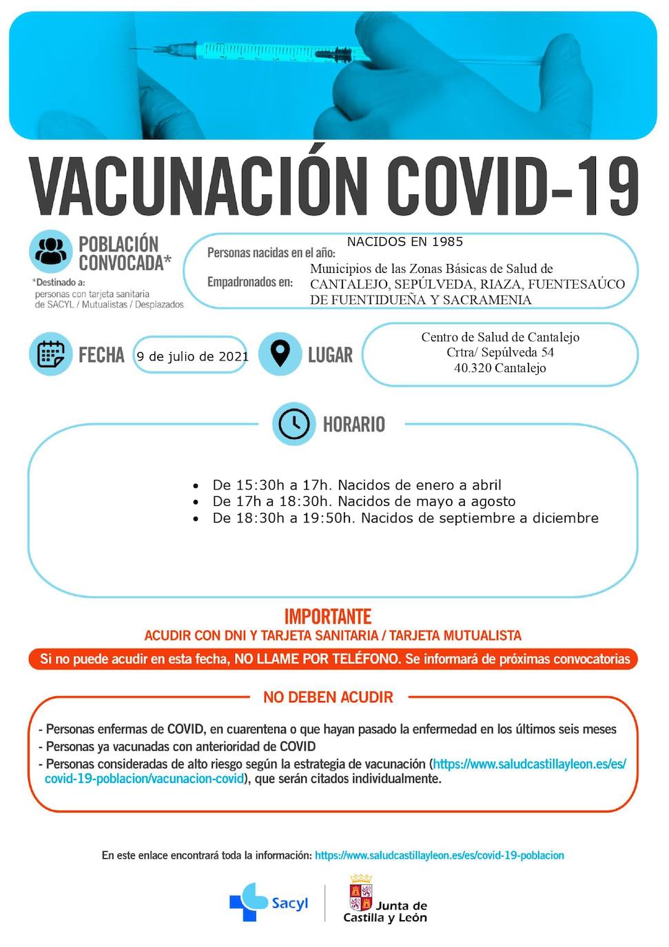 Horarios de vacunación para la próxima semana.