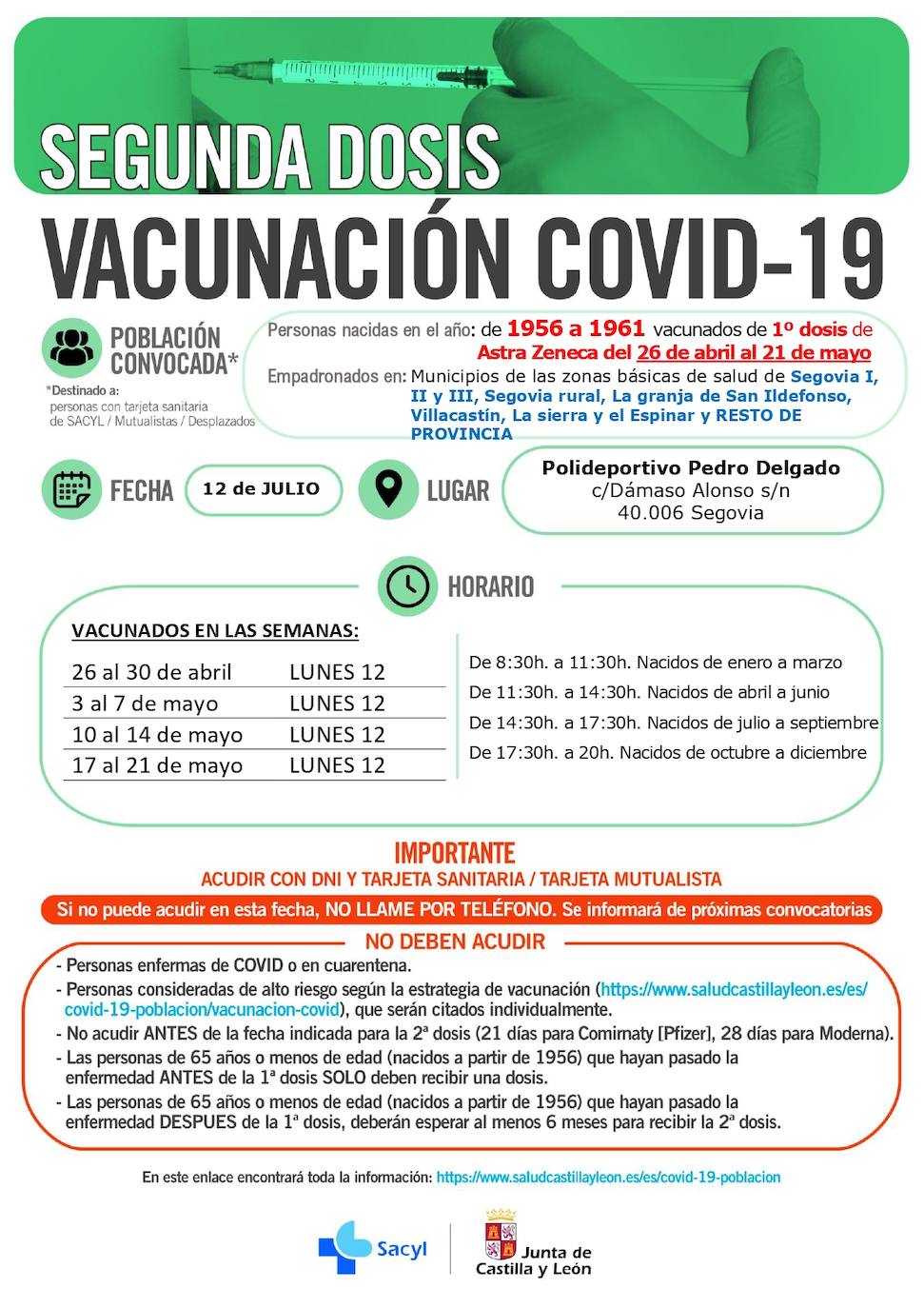 Horarios e información sobre la vacunación.