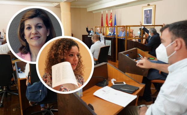 Pleno de la Diputación de este jueves y en pequeño las concejalas y diputadas Azucena Suárez y Noemí Otero.