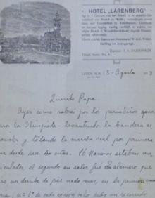 Imagen secundaria 2 - Arriba, los capitanes García Fernández (sobre el caballo 'Revistada'), Navarro Morenés (con 'Zapatazo') y Álvaro de Bohórquez (con 'Zalamero'), en Amsterdam. Debajo, el equipo al completo y la carta que Navarro Morenés escribió a su padre desde los Países Bajos.
