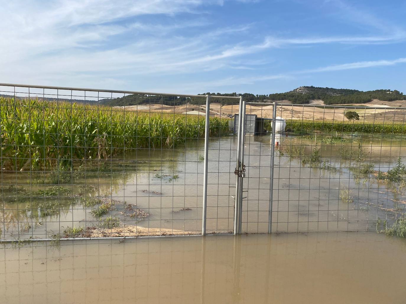 Estado de la zona afectada tras el reventón de una tubería en el canal de Riaza, en Valbuena de Duero.