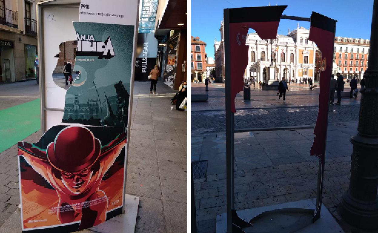 Destrozo en algunos de los carteles de la calle Santiago.