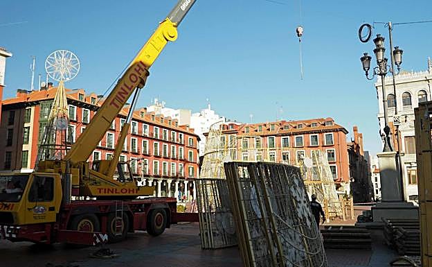 Imagen principal - El Árbol de los Deseos luce ya en la Plaza Mayor de Valladolid