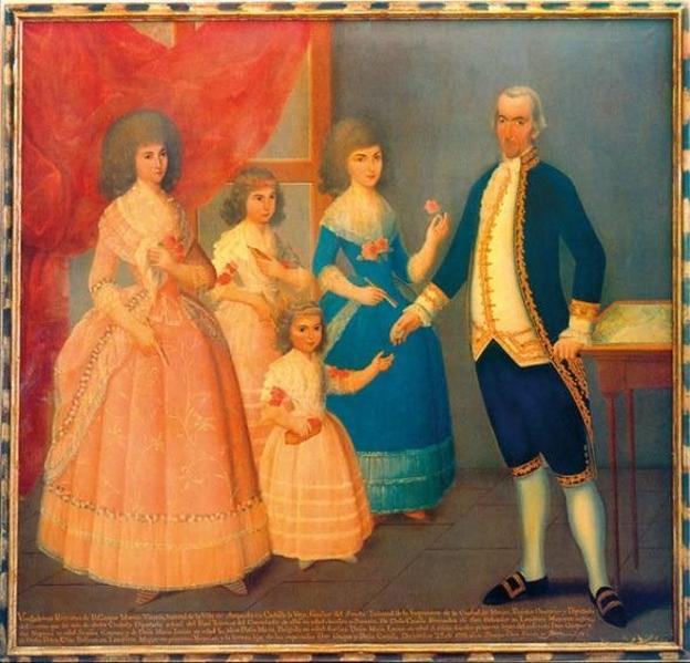 Gaspar Martín Vicario, con su familia, en un cuadro de 1793. 