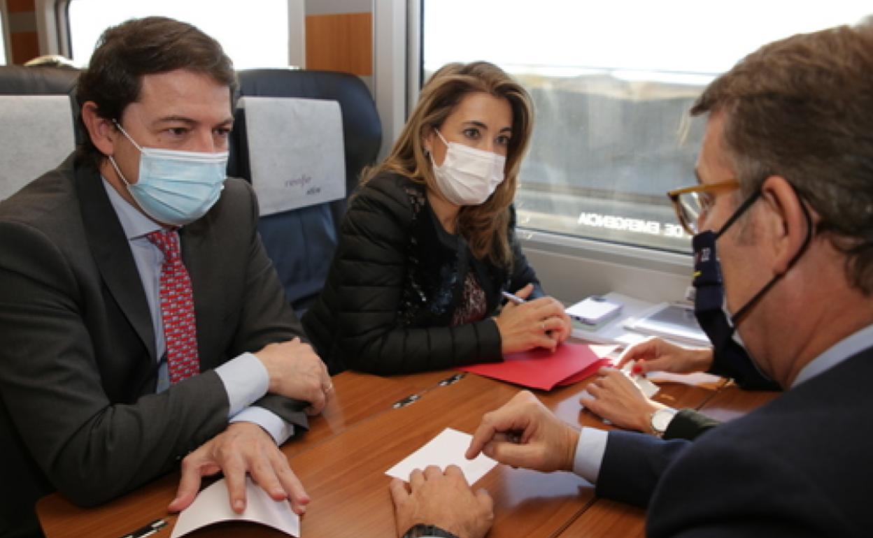 Acto institucional con motivo de la apertura del nuevo tramo Pedralba de la Pradería-Orense, de la línea de alta Velocidad Madrid-Galicia, en el que interviene el presidente de la Junta, Alfonso Fernández Mañueco, junto a la ministra de Transportes, Movilidad y Agenda Urbana, Raquel Sánchez, y el presidente de la Xunta de Galicia, Alberto Núñez Feijóo. 