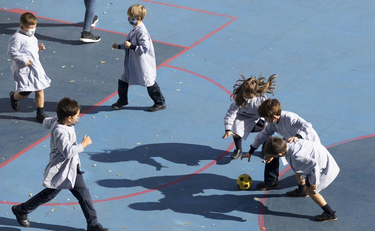 Escolares en el recreo en un colegio de Valladolid.. 