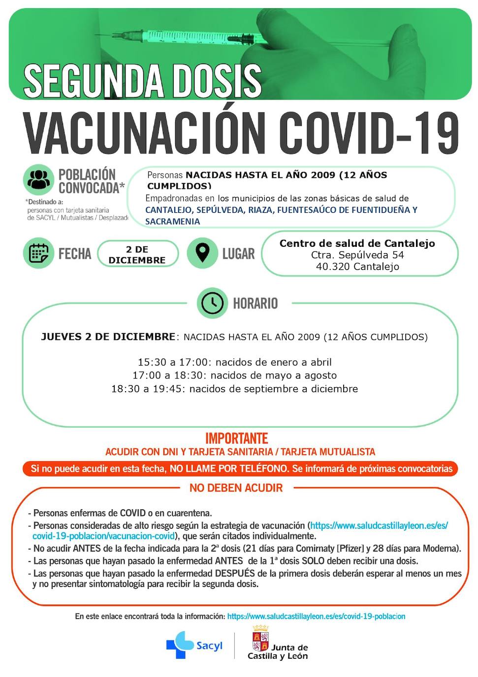 Información y horarios sobre la vacunación en la provincia de Segovia.