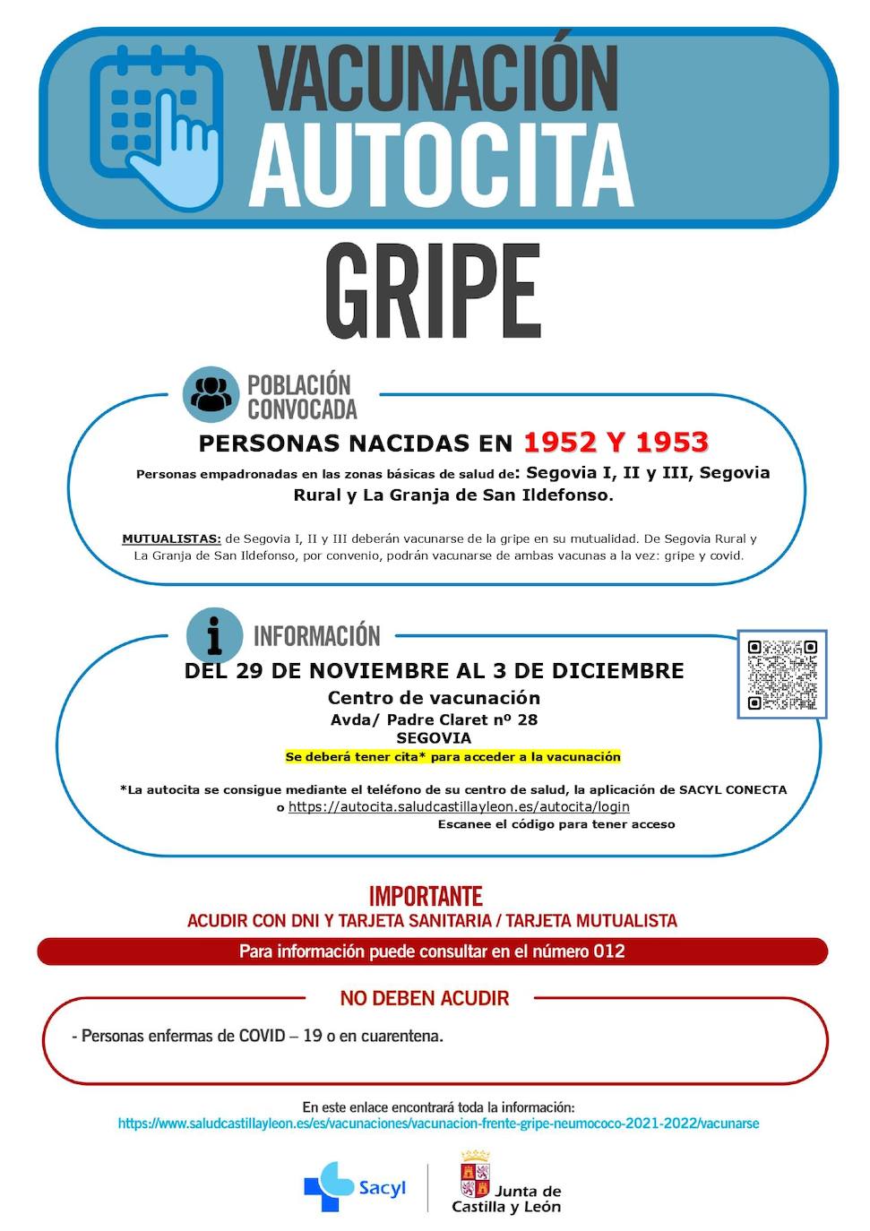 Información y horarios sobre la vacunación en la provincia de Segovia.