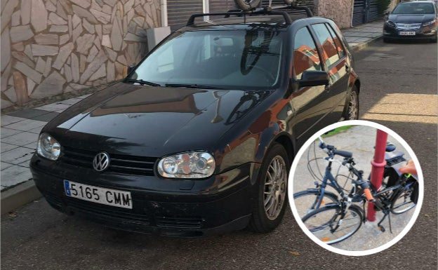 El coche robado en Cabezón. En detalle, las dos bicicletas sustraídas en Valladolid. 