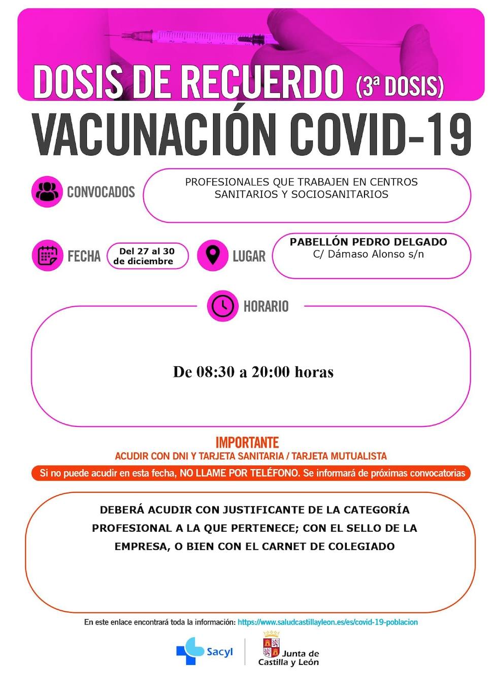 Calendario de vacunación para profesionales que trabajen en centros sanitarios y sociosanitarios.