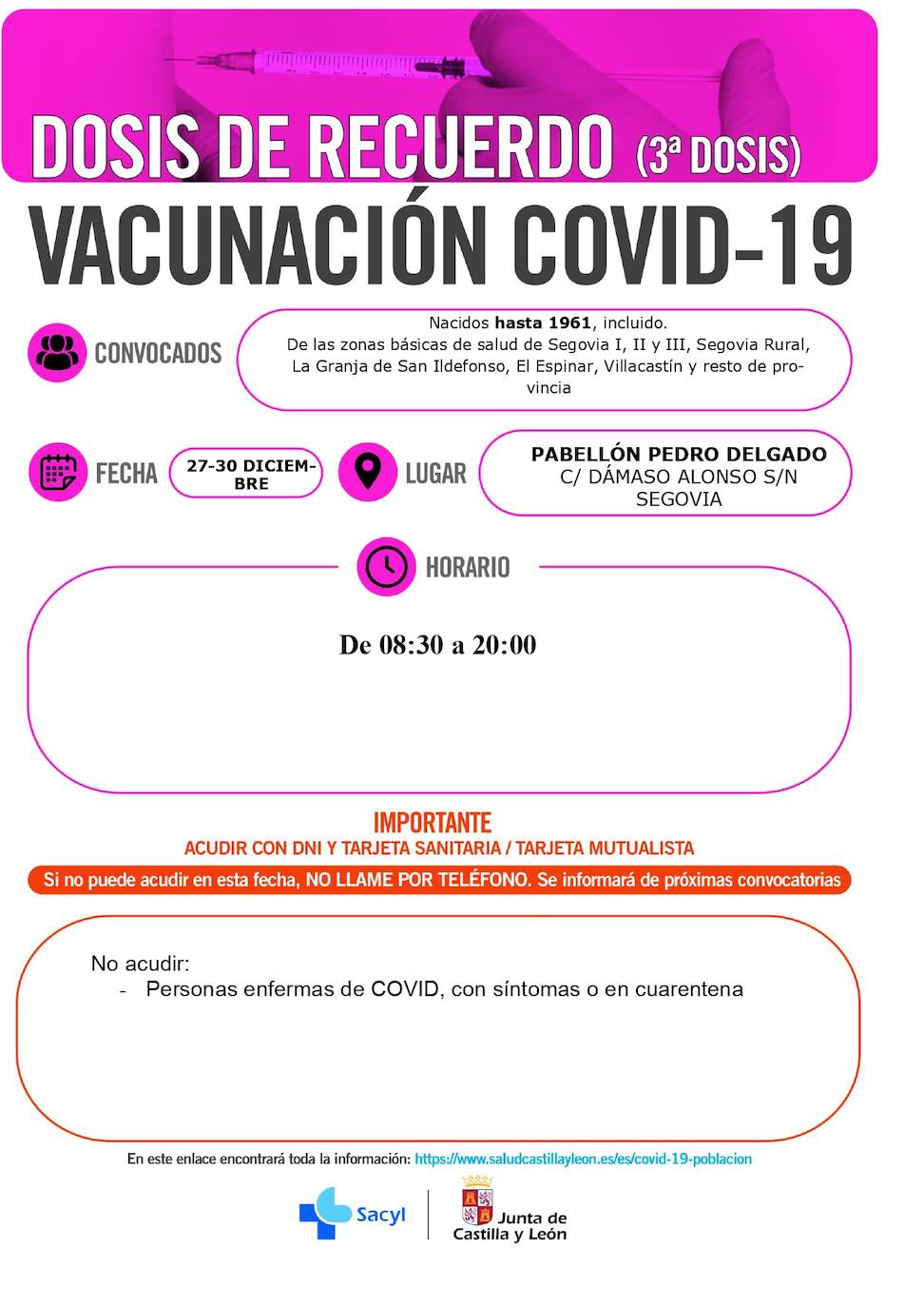 Calendario de vacunación para los nacidos hasta 1961.