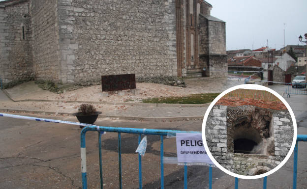 Desprendimiento ocurrido este domingo en la iglesia de San Andrés de Cuéllar.