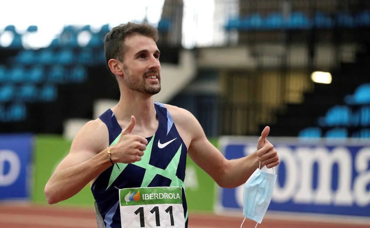 El atleta salmantino Álvaro de Arriba, en el Nacional de pista cubierta del año 2021 en el que logró el oro.