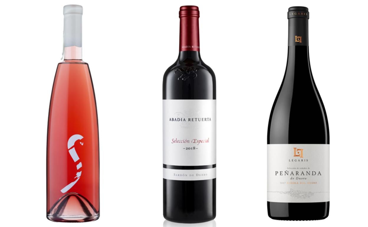 Sarmentero Rosado 2021, Abadía Retuerta Selección Especial 2018, Legaris Peñaranda de Duero 2017. 