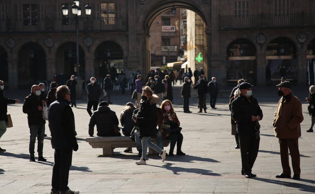 Ambiente en la Plaza Mayor de Salamanca. 