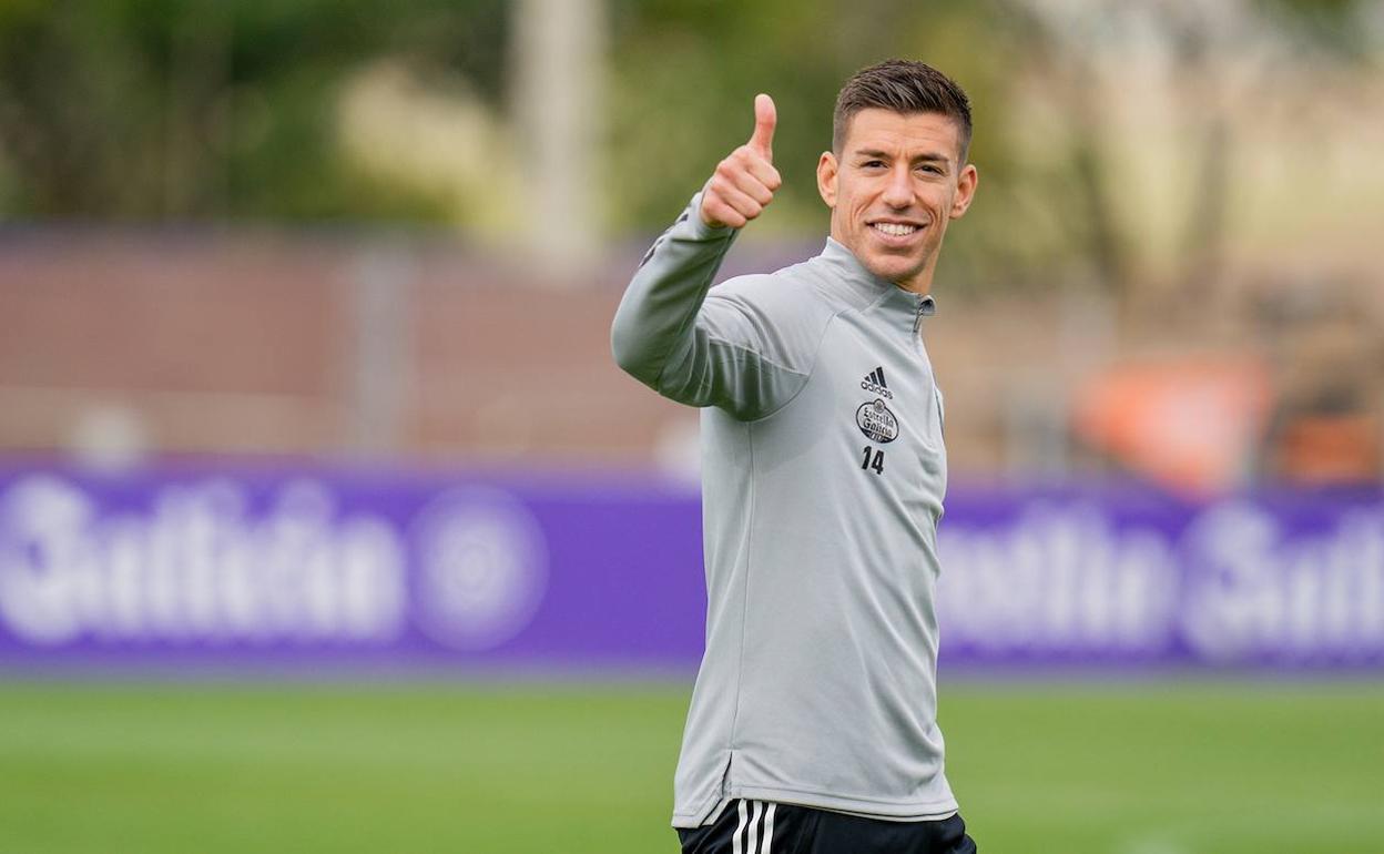 Rubén Alcaraz, durante un entrenamiento con el Real Valladolid