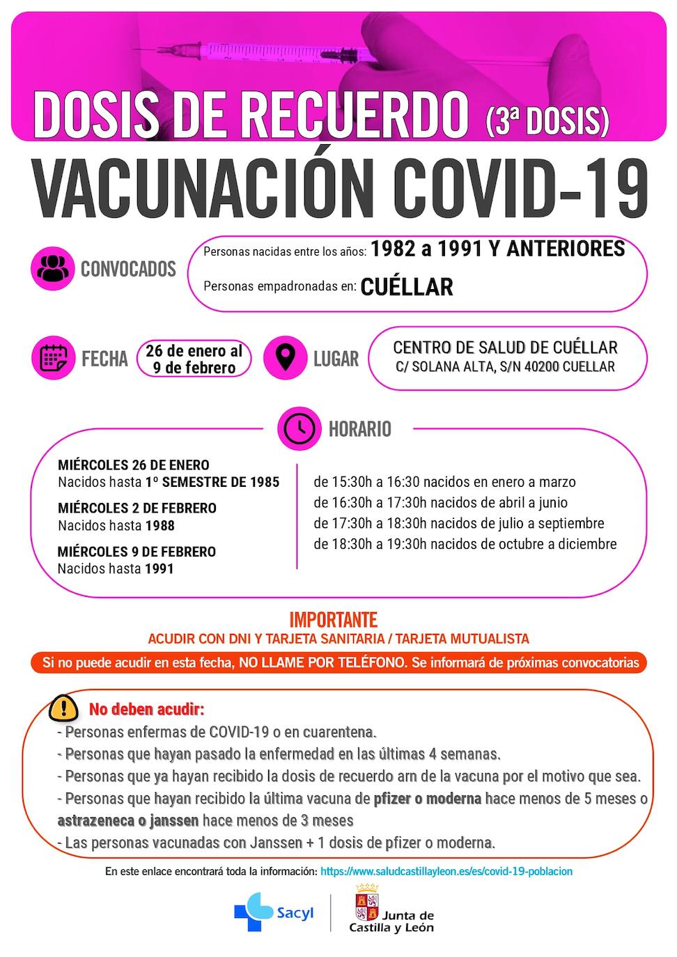 Información y horarios sobre la vacunación en Cuéllar.