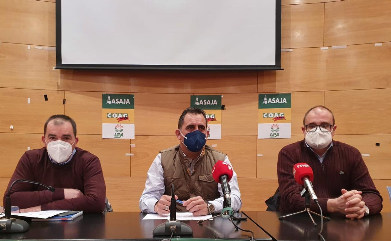 Asaja, Coag y Upa durante la rueda de prensa. 