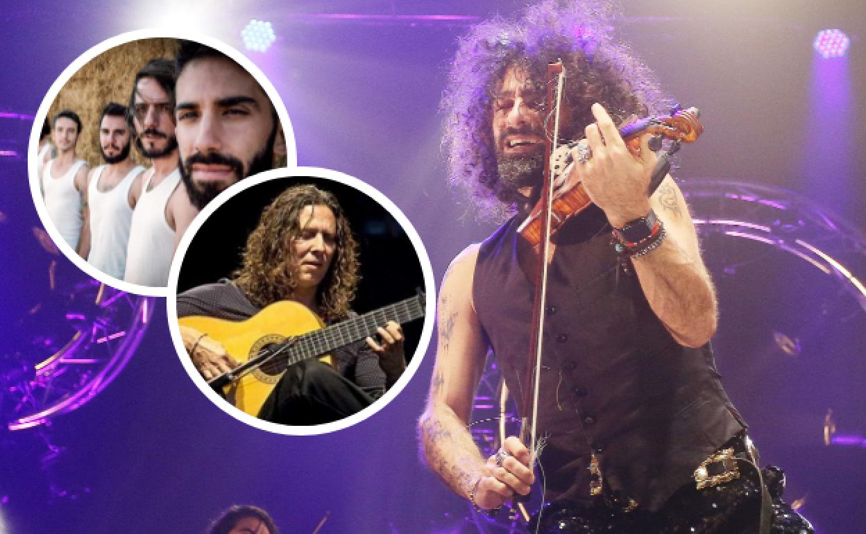 Ara Malikian y, en detalle, Tomatito y los miembro de La M.O.D.A.