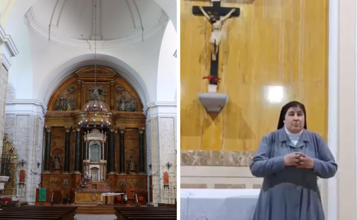 El Monasterio de Alconada. A la derecha, sor Mónica en Nuestra Señora de los Peligros en Madrid, su nuevo destino. 