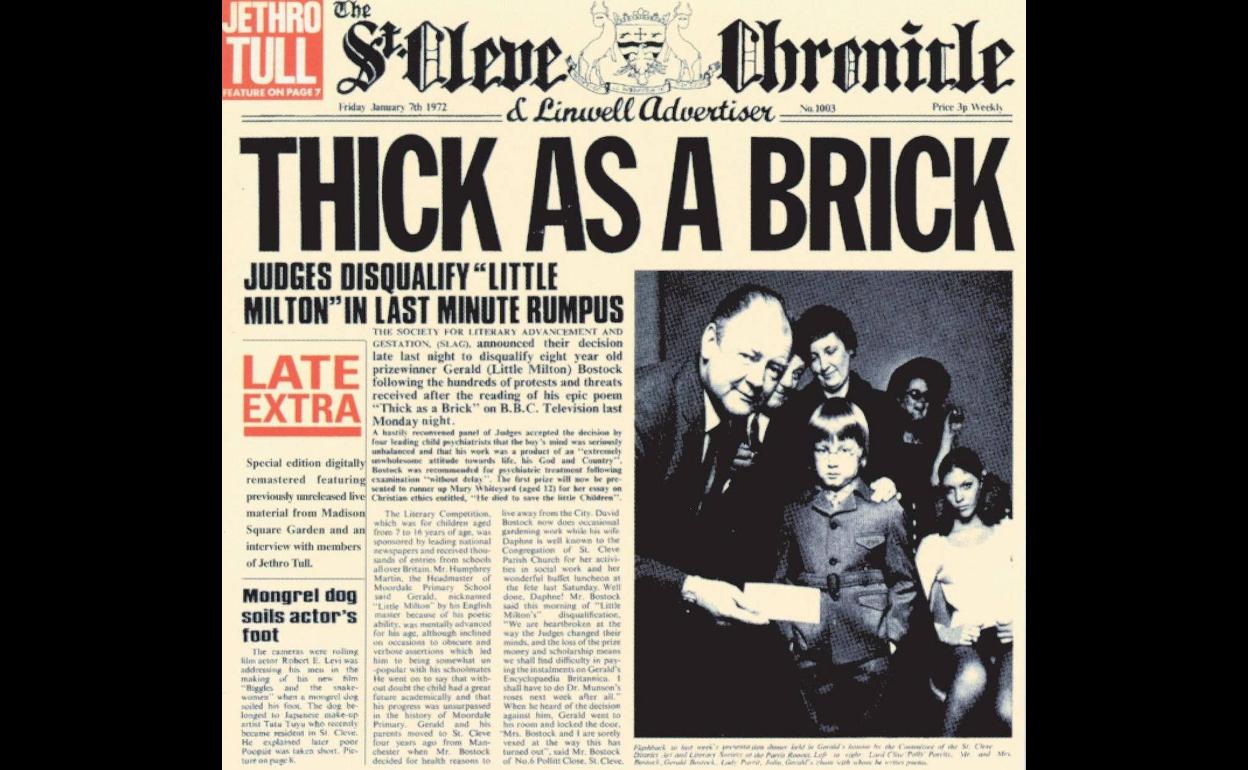 Portada del disco 'Thick as a brick', de Jethro Tull. 