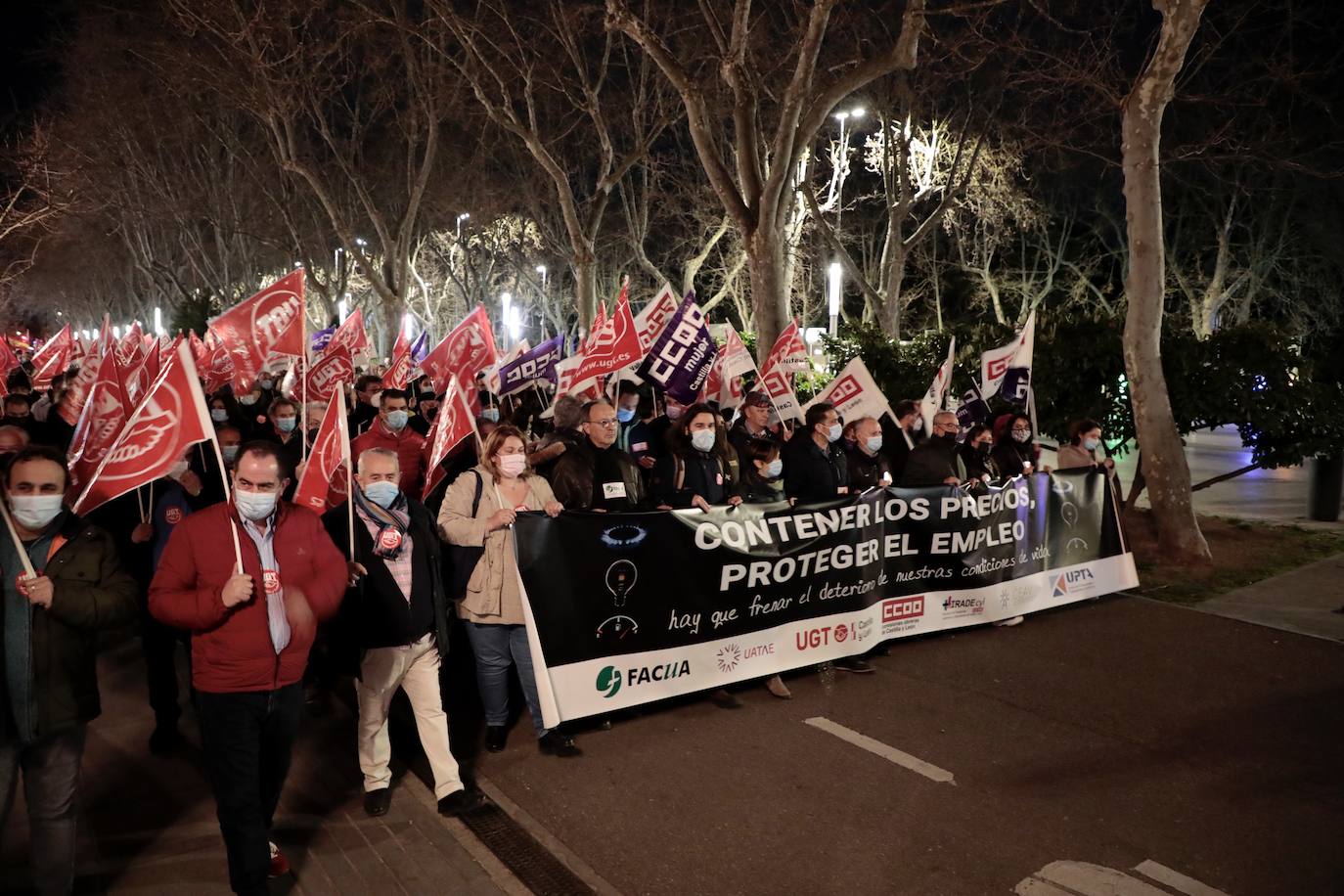 Diferentes momentos de la manifestación a su paso por las calles de Valladolid. 