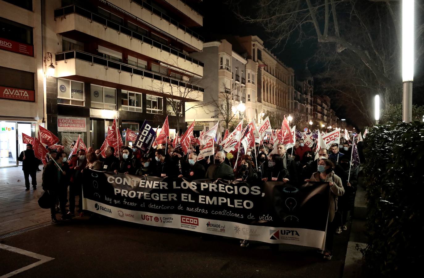 Diferentes momentos de la manifestación a su paso por las calles de Valladolid. 